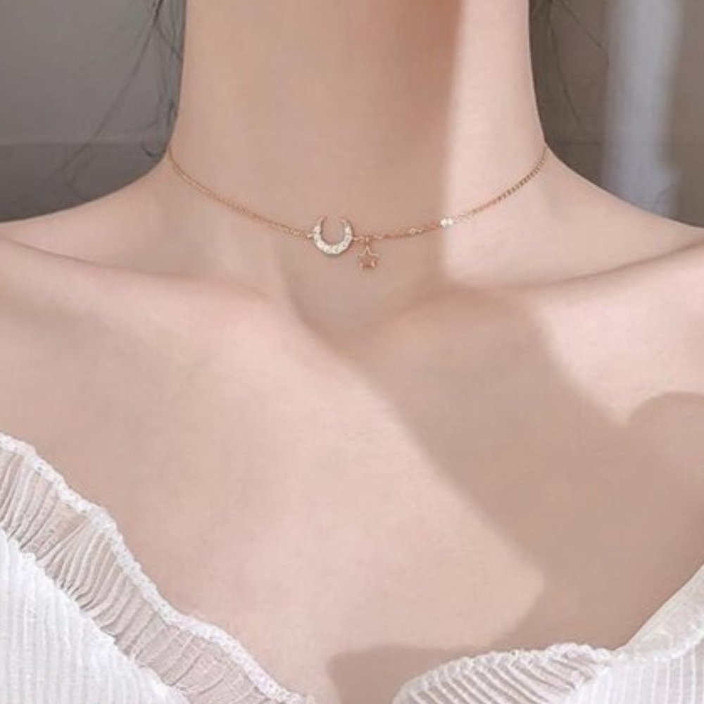 NEW RoseGold / Silver Gold Moon Necklace